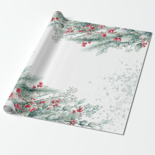 Papier Cadeau Branches de pin Baies Fêtes