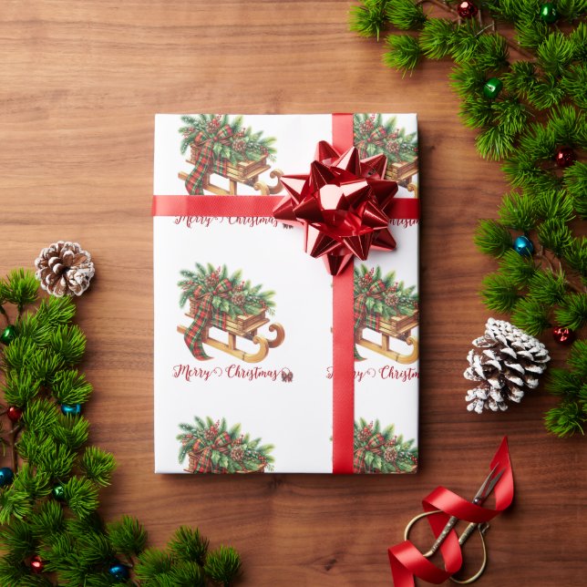 Papier Cadeau Branches de semis en bois vert et rouge (Cadeau de vacances)