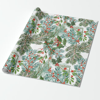Papier Cadeau Branches d'épinette et motif de Noël d'omella