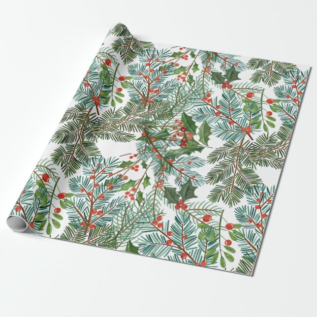 Papier Cadeau Branches d'épinette et motif de Noël d'omella (Déroulé)