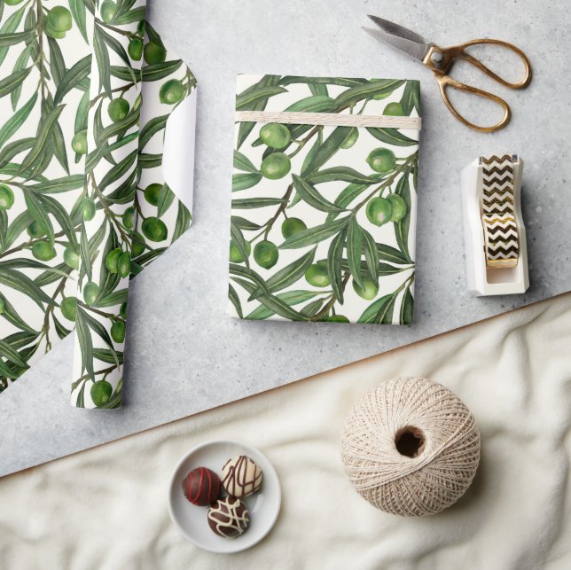 Papier Cadeau Branches d'olive sur blanc (Artisanat)