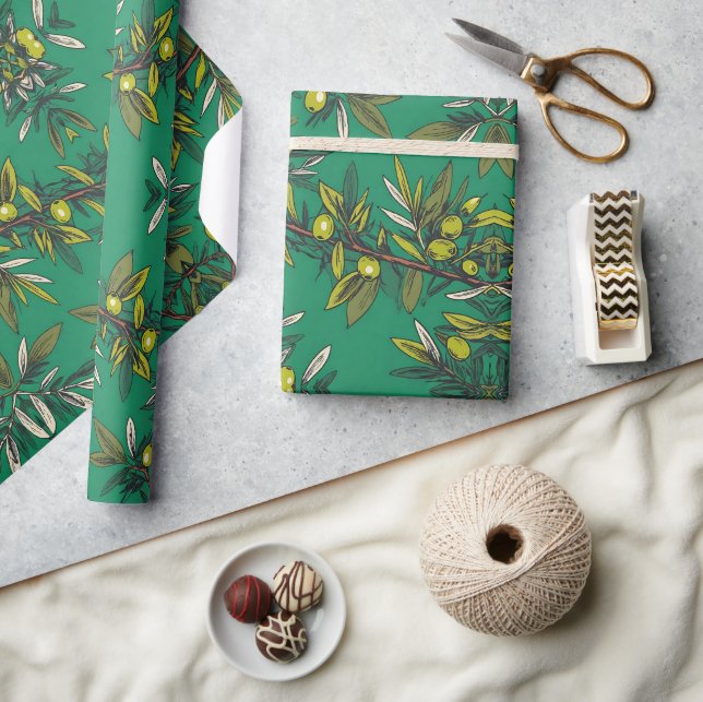 Papier Cadeau Branches d'olivier Free Palestine floral & botaniq (Artisanat)