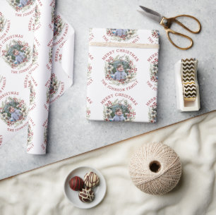 Papier Cadeau Branches fleurs blanches et baies photo Noël