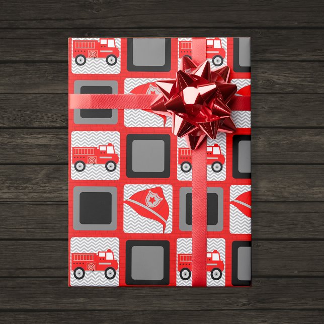 Papier Cadeau Brick Red Firefighter Party Papier d'enveloppement (Créateur téléchargé)