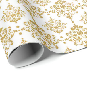 Papier Cadeau Bride du Mariage royal White Gold Damask