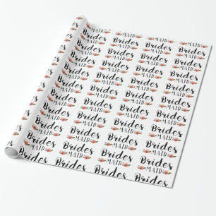Papier Cadeau Bridesmaid Black Modern Text & Flowers Motif