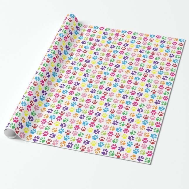 Papier Cadeau Bright Colorful Paw Prints Pattern (Déroulé)