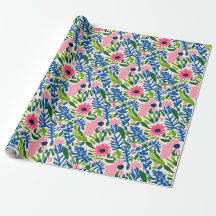 Bright Floral Fun Happy Rose Bleu Vert Bold Chic