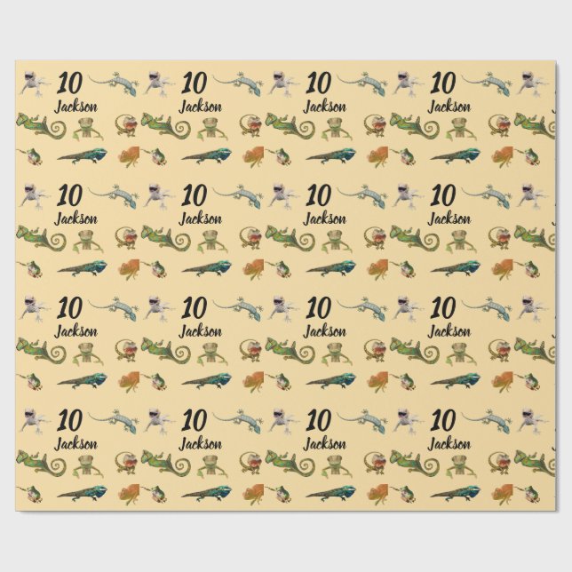 Papier Cadeau Bright Fun Reptile Anniversaire Papier d'enveloppe (Plat)