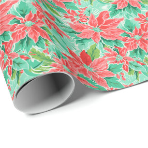 Papier Cadeau Bright Palm Beach Noël Poinsettia Aquarelle