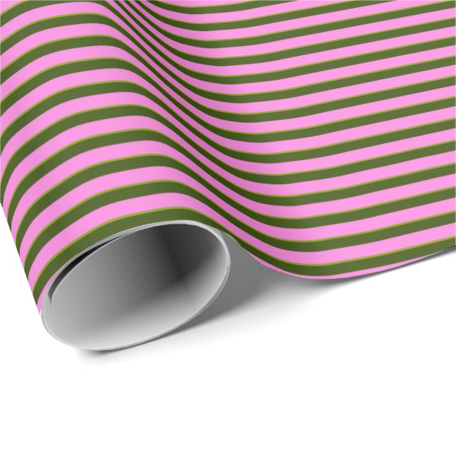 Papier Cadeau Bright Pink and Green Retro Stripe Modern (Coin rond)