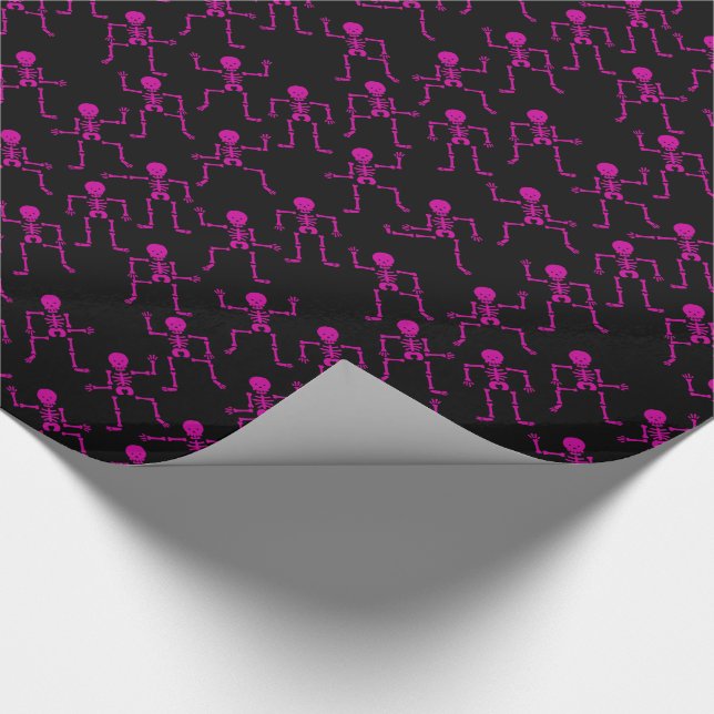 Papier Cadeau Bright Pink Happy Dancing Skeletons Horreur Motif (Coin)
