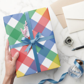 Papier Cadeau Bright Primary Colors Tartan Plaid Print