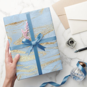 Papier Cadeau Brillant or et bleu bleu