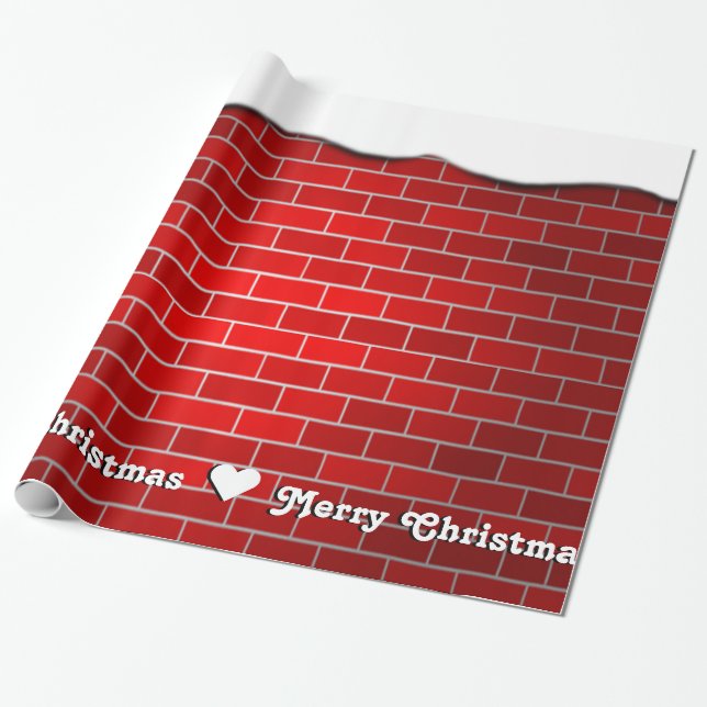 Papier Cadeau Brique rouge avec dérive de neige - Haut neige (Déroulé)