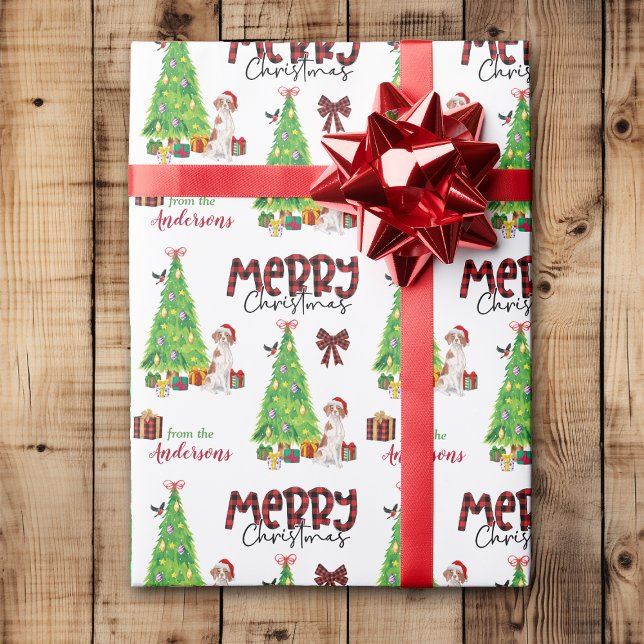 Papier Cadeau Brittany Chien, Oiseau et Arbre de Noël (Créateur téléchargé)