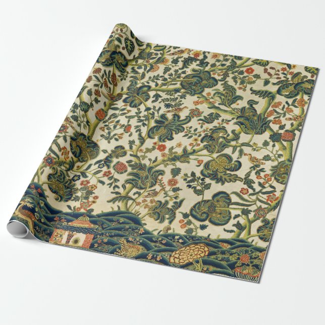 Papier Cadeau Broderie florale vintage (Déroulé)