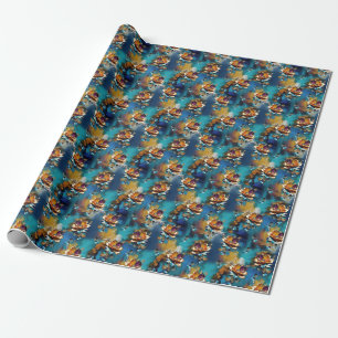 Papier Cadeau bronze Abstrait, style baroque bleu or