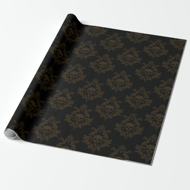Papier Cadeau Bronze Brown damas du crâne sur papier d'enveloppe (Déroulé)