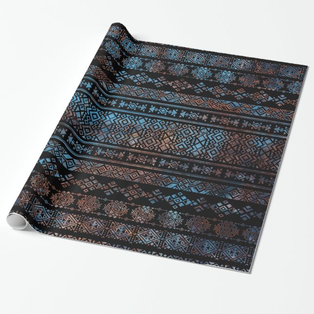 Papier Cadeau Bronze et rouille Pat tribal péruvien aztèque (Déroulé)