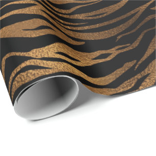 Papier Cadeau Bronze Miel Or Métal Tigre Noir Peau animale