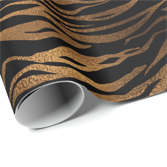 Papier Cadeau Bronze Miel Or Métal Tigre Noir Peau animale (Coin rond)