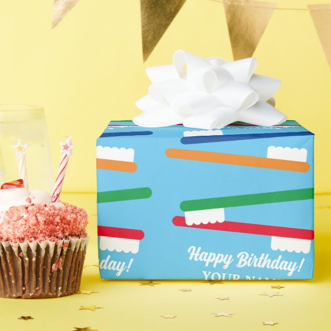 Papier Cadeau Brosse à dents colorée motif coutume Anniversaire (Fête d'anniversaire)