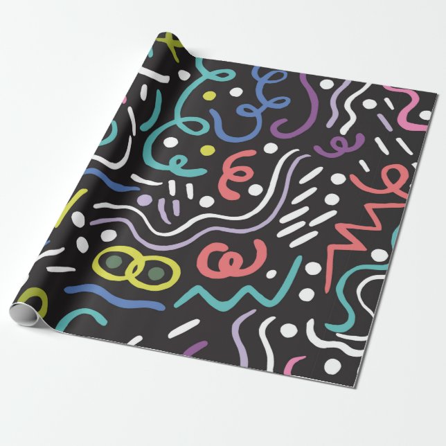 Papier Cadeau Brosse tirée à la main. Motif Abstrait, zigzags, l (Déroulé)