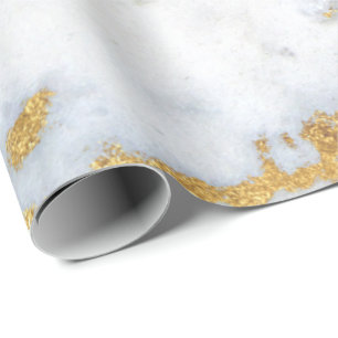Papier Cadeau Brosses brillantes d'or de marbre grises blanches
