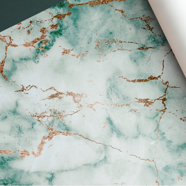 Papier Cadeau Brosses en pierre de marbre vert foncé doré (Gold White Deep Green Marble Stone Brushes Wrapping Paper)