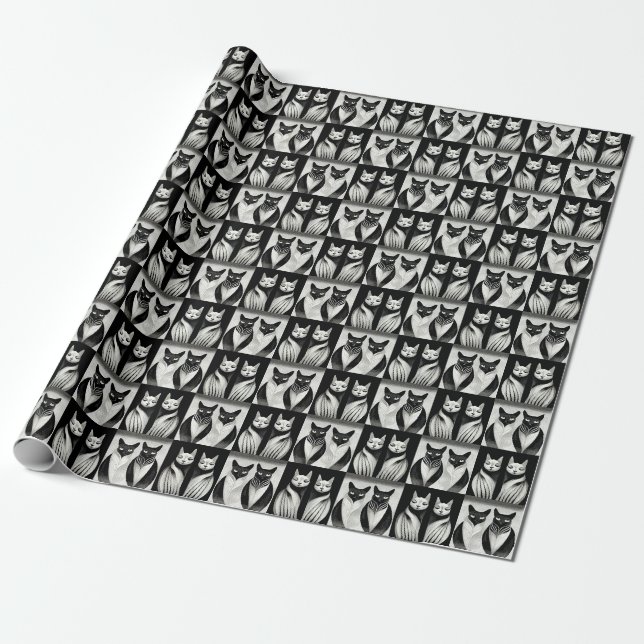 Papier Cadeau Brother Cat - Soeur Cat élégant et serein (Déroulé)