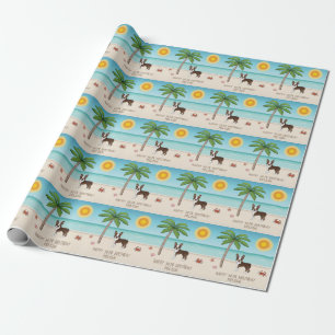 Papier Cadeau Brown Boston Terrier À Une Plage Tropicale D'Été