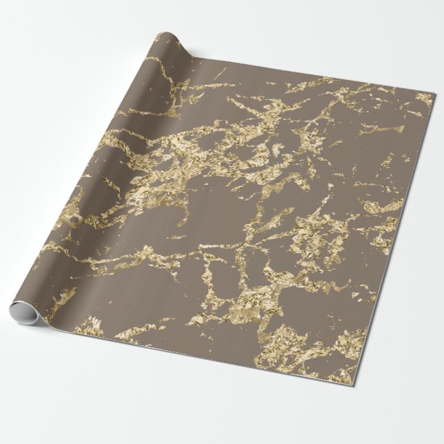 Papier Cadeau Brown de marbre doré mince touche pierre (Déroulé)