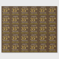 Brown, Faux Gold "HAPPY 35th BIRTHDAY"