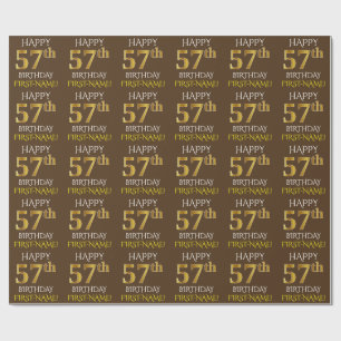 Papier Cadeau Brown, Faux Gold "HAPPY 57th BIRTHDAY"