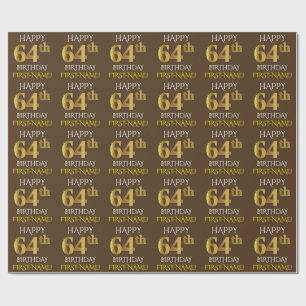 Papier Cadeau Brown, Faux Gold "HAPPY 64th BIRTHDAY"