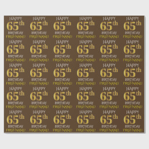 Papier Cadeau Brown, Faux Gold "HAPPY 65th BIRTHDAY"