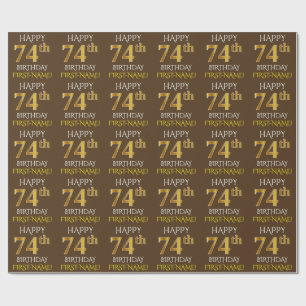Papier Cadeau Brown, Faux Gold "HAPPY 74th BIRTHDAY"