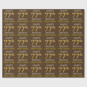 Papier Cadeau Brown, Faux Gold "HAPPY 77th BIRTHDAY"