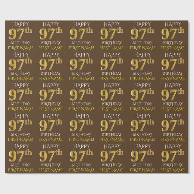 Papier Cadeau Brown, Faux Gold "HAPPY 97th BIRTHDAY" (Plat)