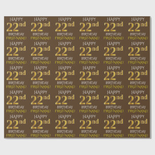 Papier Cadeau Brown, Faux Gold "HEUREUX 22e anniversaire"