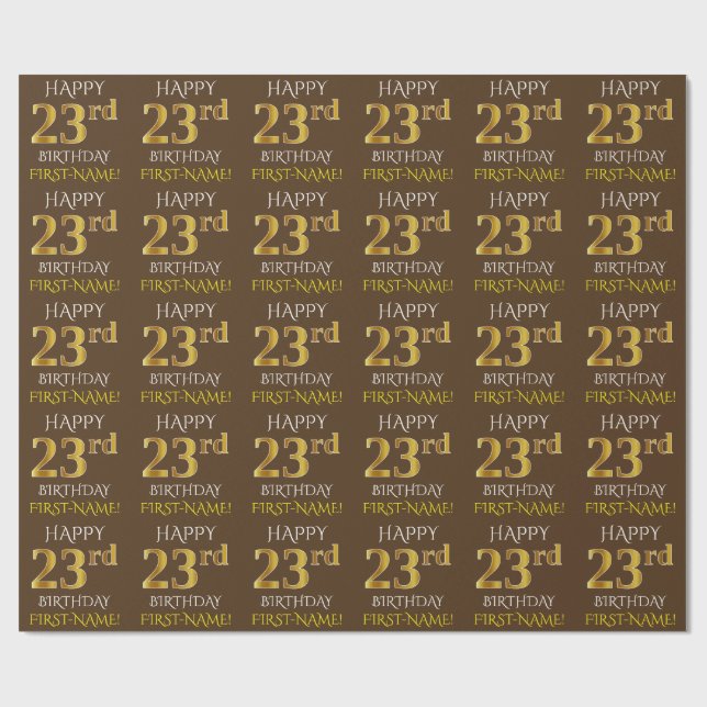 Papier Cadeau Brown, Faux Gold "HEUREUX 23e anniversaire" (Plat)