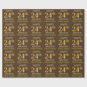 Papier Cadeau Brown, Faux Gold "HEUREUX 24e anniversaire"