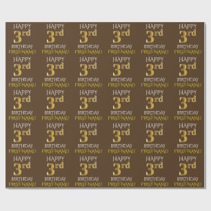 Papier Cadeau Brown, Faux Gold "HEUREUX 3e anniversaire"