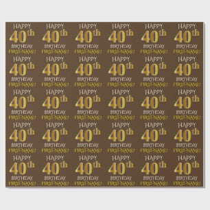 Papier Cadeau Brown, Faux Gold "HEUREUX 40e anniversaire"