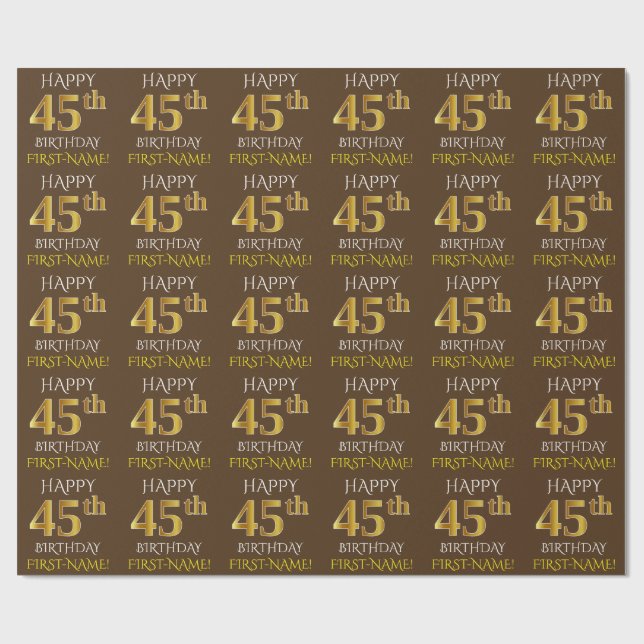 Papier Cadeau Brown, Faux Gold "HEUREUX 45e anniversaire" (Plat)