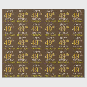 Papier Cadeau Brown, Faux Gold "HEUREUX 49e ANNIVERSAIRE"