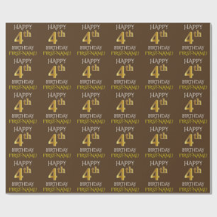 Papier Cadeau Brown, Faux Gold "HEUREUX 4ème anniversaire"