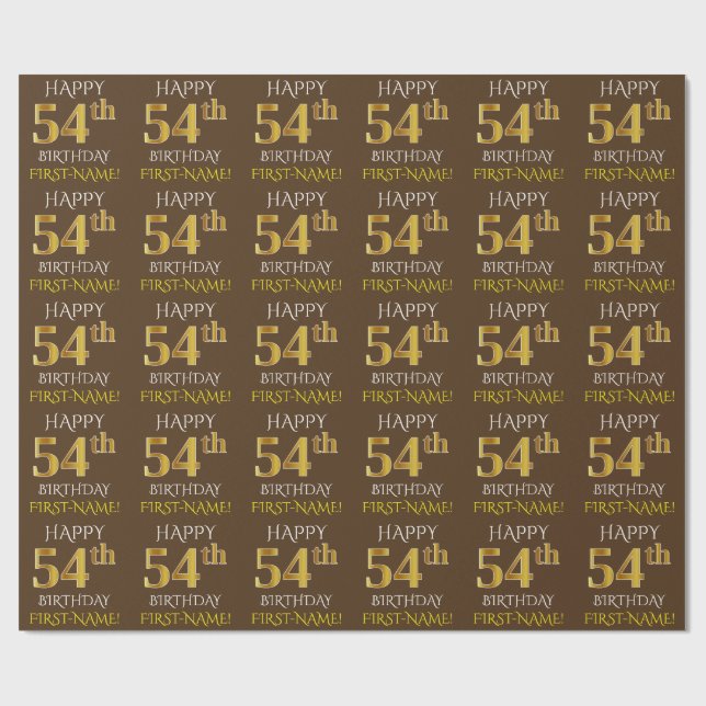 Papier Cadeau Brown, Faux Gold "HEUREUX 54ème anniversaire" (Plat)