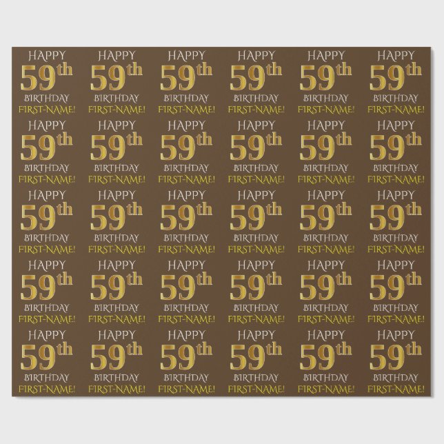 Papier Cadeau Brown, Faux Gold "HEUREUX 59e ANNIVERSAIRE" (Plat)